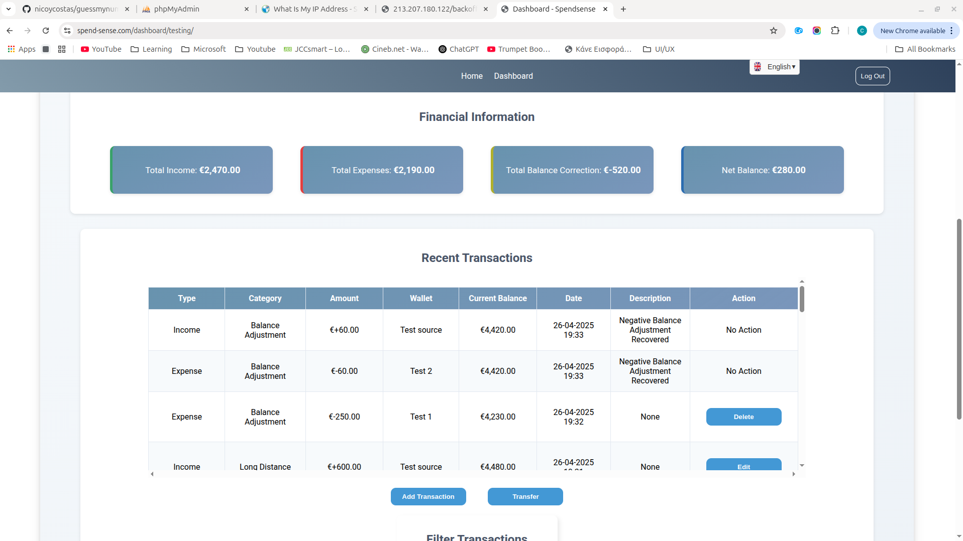 Income/Expense Tracker Web Application